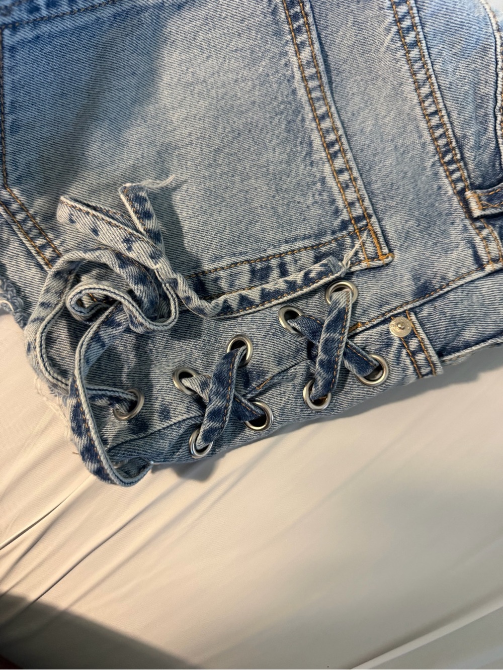 Divided Light Blue Lace-Up Distressed Denim Shorts - Picture 4 of 4